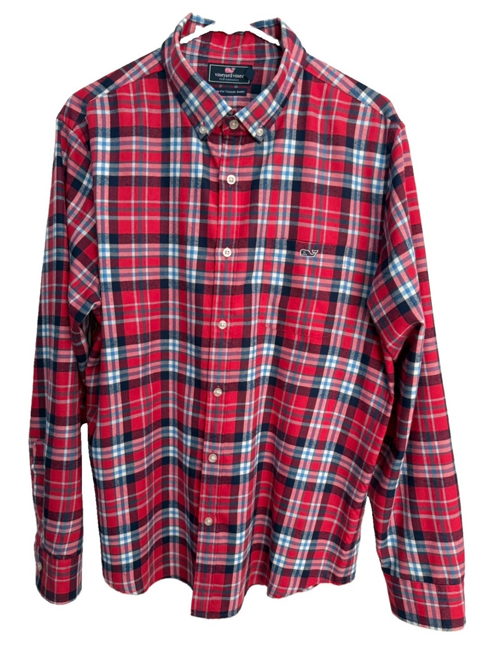 Vineyard Vines Red and Blue Plaid Slim Fit Tucker Button-Down Shirt Mens Large
